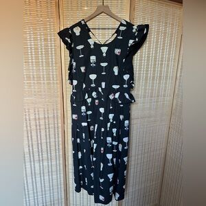 Elegant Black Cocktail Print Maxi Dress